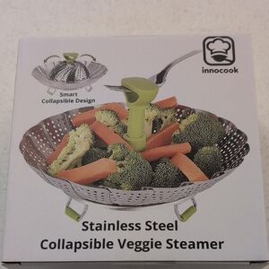 Stainless Steel Veggie Steamer with Green Handle